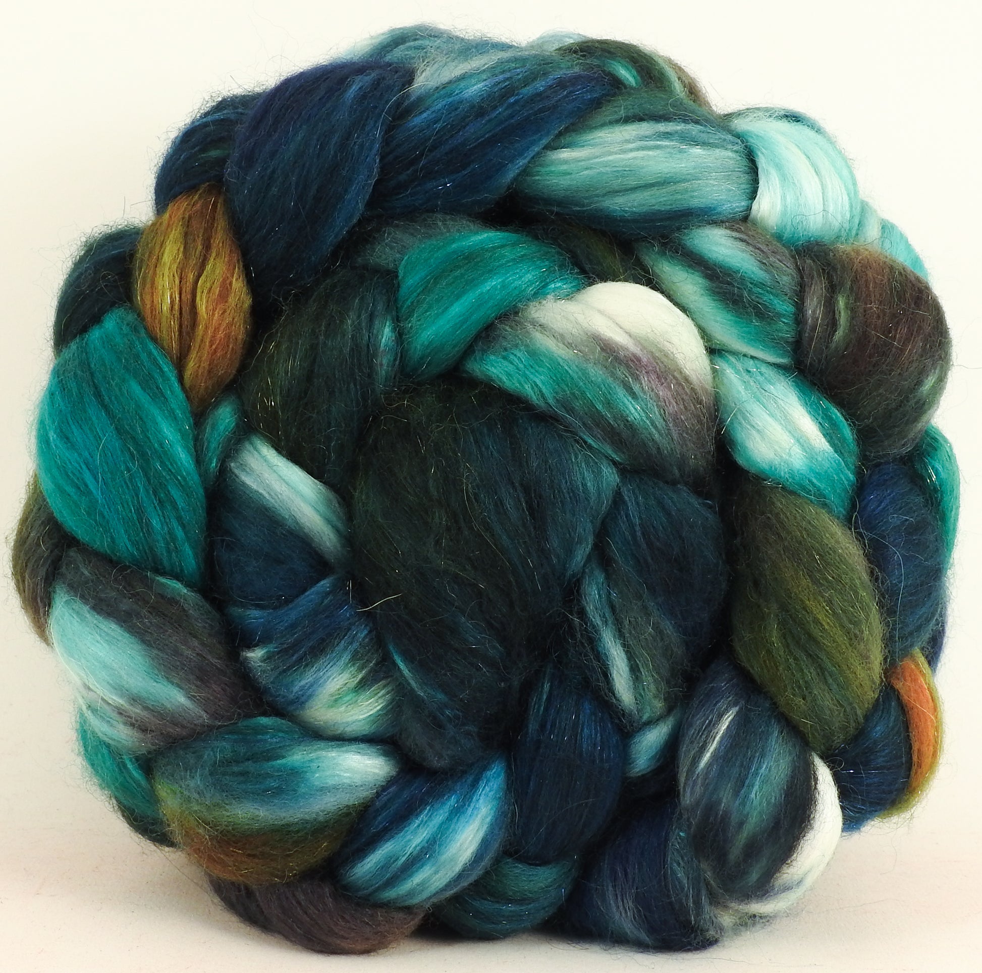 Batt in a Braid #41 - Kraken - Llama / Merino ( 18 mic.)/ Mulberry silk/ Stellina (40/30/25/5) - Inglenook Fibers
