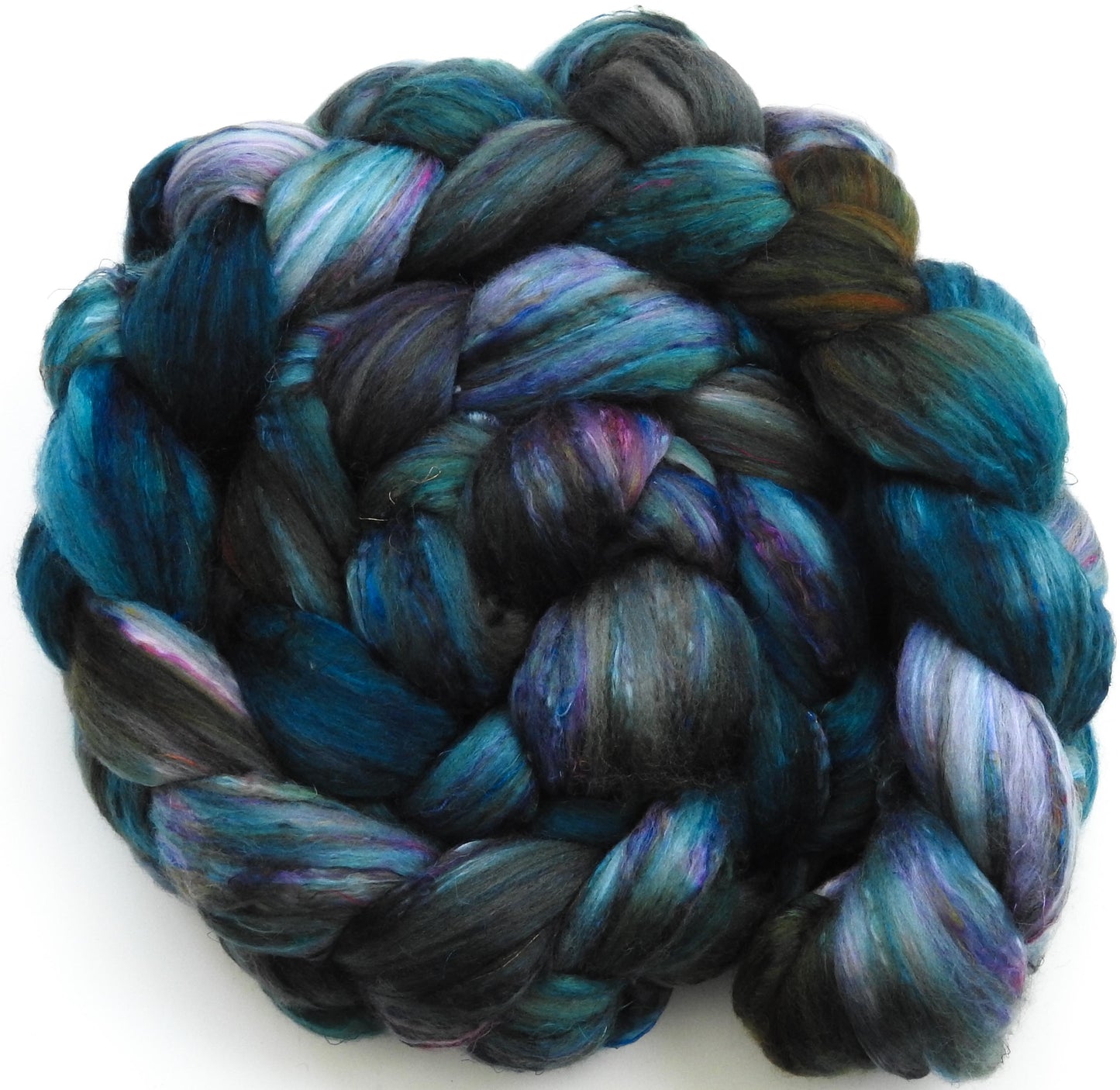 Kraken (5.4 oz)- Batt in a Braid #39 -Falkland Merino/ Mulberry Silk / Sari Silk (50/25/25)