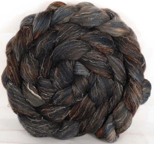 Batt in a Braid #29 -Soot (5.4 oz.) Rambouillet / Tussah / Flax (40/40/20) - Inglenook Fibers