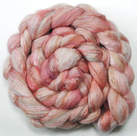 Pink Grapefruit (6.3 oz) - Batt in a Braid #31 - Polwarth/ Mulberry Silk / Baby Alpaca / Rainbow Firestar/ Tencel( 40/25/15/10/10)