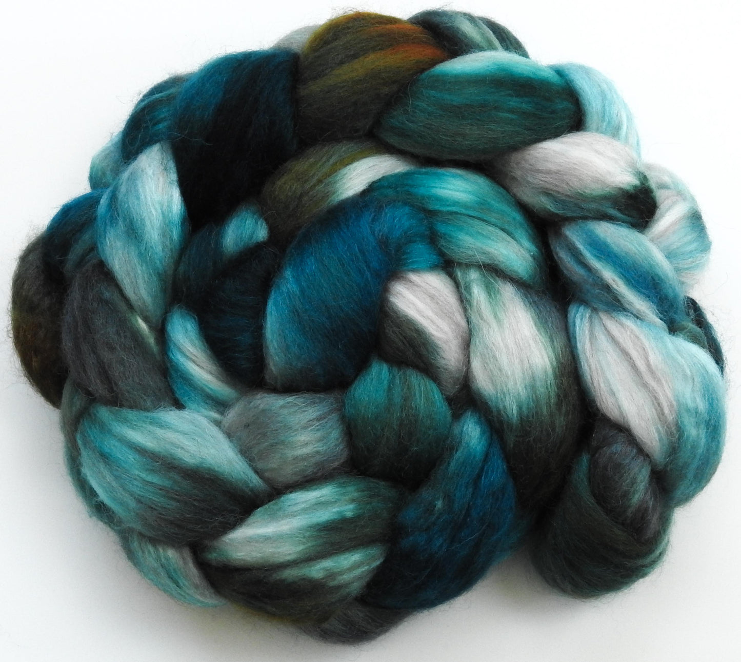 Kraken (5.5 oz) - Batt in a Braid #6 - 1/3 Grey Baby Alpaca/1/3 Polwarth/ 1/3 Tussah Silk