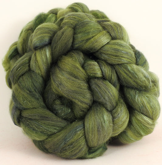 Batt in a Braid #41 - Bottle Green - (4.6 oz.) Llama / Merino ( 18 mic.)/ Mulberry silk/ Stellina (40/30/25/5) - Inglenook Fibers