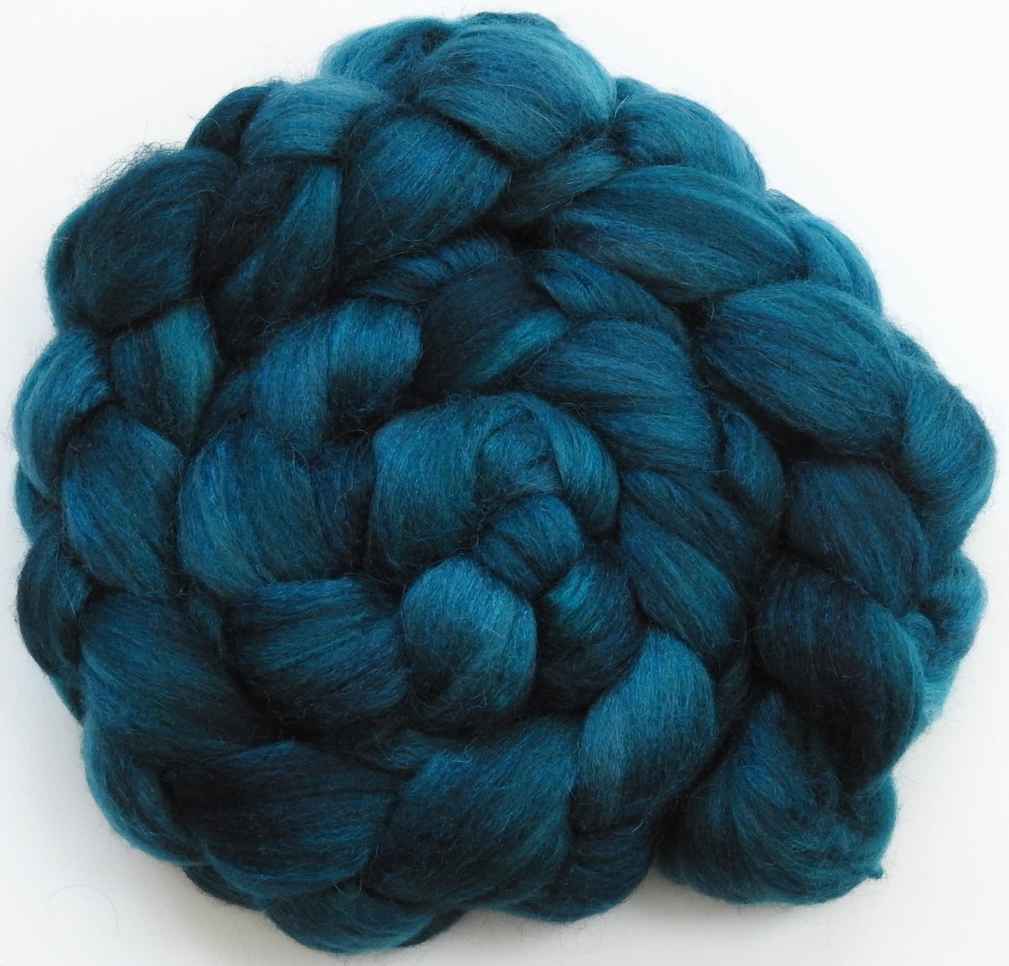 Blue Spruce (5.6 oz) - Batt in a Braid #6 - 1/3 Grey Baby Alpaca/1/3 Polwarth/ 1/3 Tussah Silk