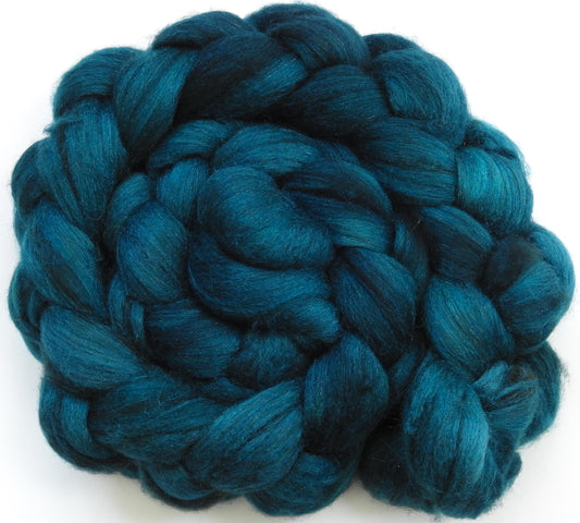 Blue Spruce -(5.2 oz) Batt in a Braid #53- YAK/ Tussah silk/ Superfine Merino/Gold Stellina(30/30/30/10)