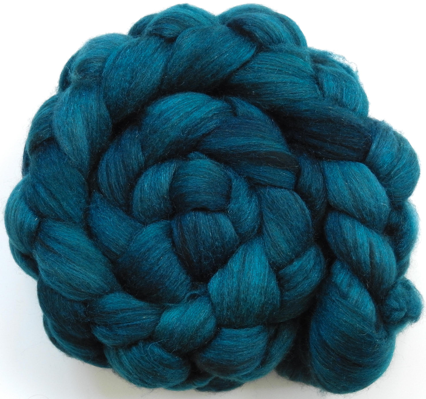 Blue Spruce -(5.2 oz) Batt in a Braid #53- YAK/ Tussah silk/ Superfine Merino/Gold Stellina(30/30/30/10)