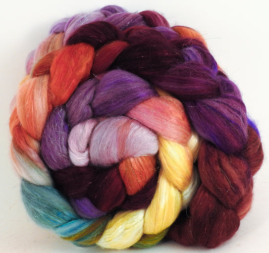 Batt in a Braid #41 -Red Queen - (5.2 oz.) Llama / Merino ( 18 mic.)/ Mulberry silk/ Stellina (40/30/25/5) - Inglenook Fibers