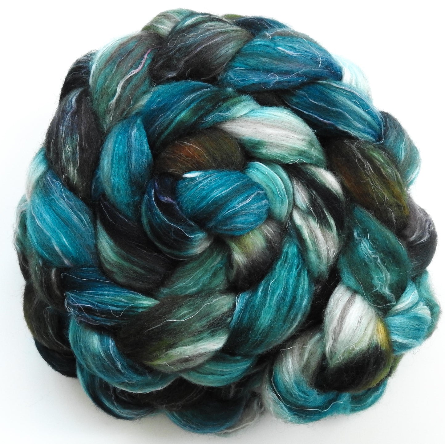 Kraken - Batt in a Braid #32 -(5.6 oz)  Manx Loaghtan/ Wht Bfl / Tussah Silk/ Flax( 30/30/30/10)