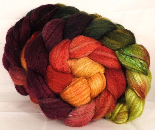 Batt in a Braid #7 -Woodbine-Polwarth/ Manx / Mulberry silk/ Firestar (30/30/30/10) - Inglenook Fibers