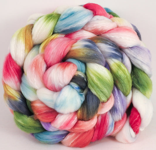Hand dyed top for spinning - Ribbon Candy - (5.6 oz.) Organic polwarth /Tussah silk (80/20) - Inglenook Fibers