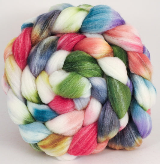 Hand dyed top for spinning - Ribbon Candy - (5.5 oz.) Targhee/silk/ bamboo (80/10/10) - Inglenook Fibers
