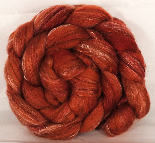 Batt in a Braid #31- Persimmon-( 5.1 oz. ) - Polwarth/ Mulberry Silk / Baby Alpaca / Rainbow Firestar/ Tencel( 40/25/15/10/10) - Inglenook Fibers