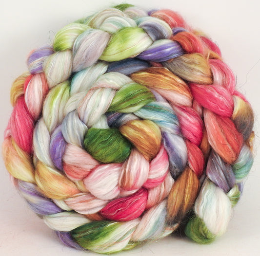 Batt in a Braid #31- Ribbon Candy -( 5.3 oz. ) - Polwarth/ Mulberry Silk / Baby Alpaca / Rainbow Firestar/ Tencel( 40/25/15/10/10) - Inglenook Fibers