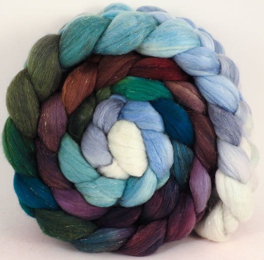 Batt in a Braid #48 -Sleigh Ride -Superfine Merino/ Mulberry silk/ Camel/ Gold Stellina (55/25/15/5) - Inglenook Fibers
