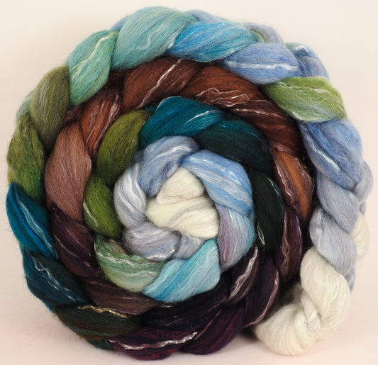 Batt in a Braid #17 - Sleigh Ride -(5.3 oz.) Grey Corriedale/ Tussah silk/ Tencel (50/25/25) - Inglenook Fibers
