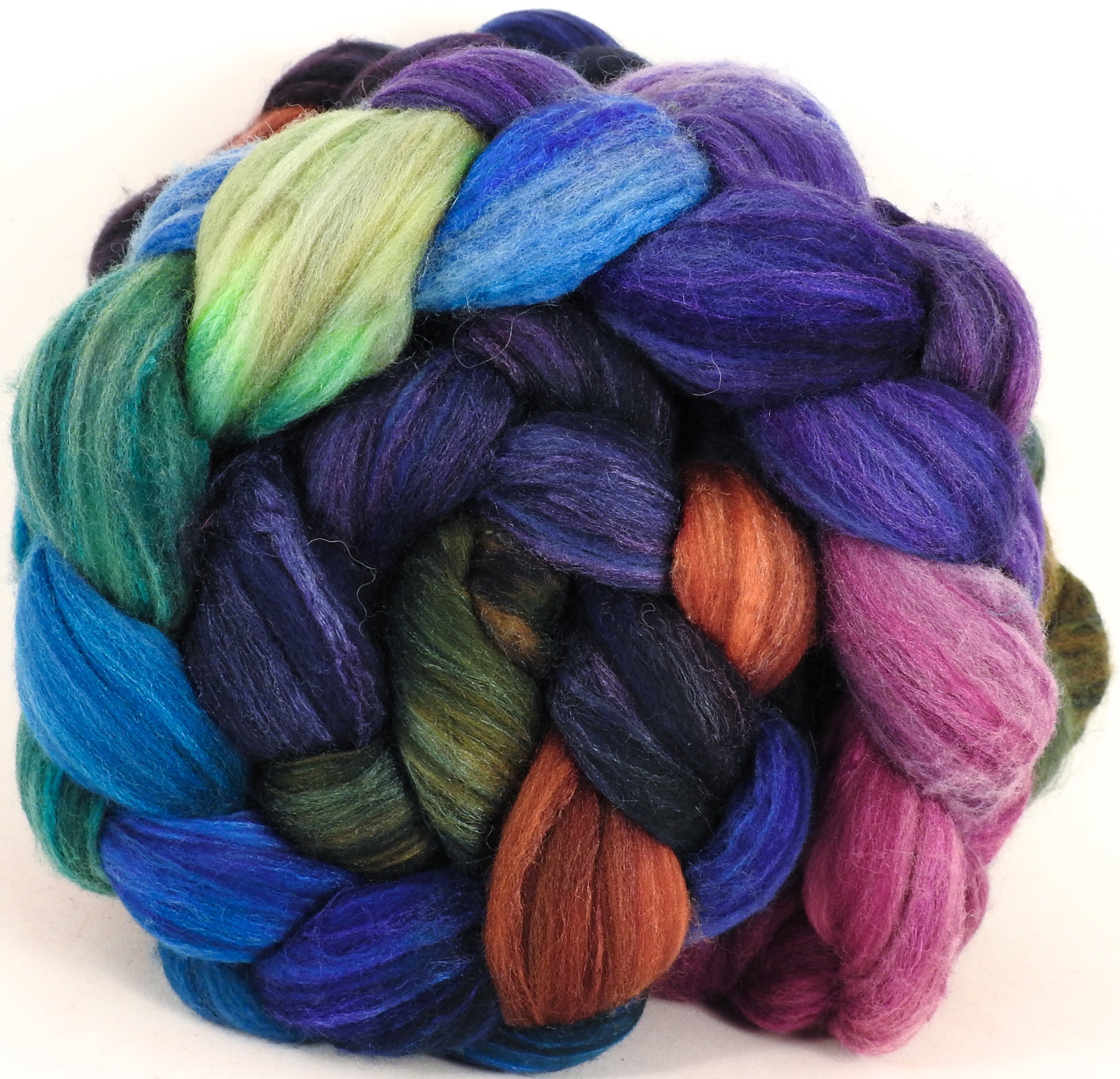 Batt in a Braid #35  - Royal Pain (5.4 oz.) - Sw Merino (18.5 mic) /Merino (18.5 mic) / Tussah Silk (40/40/20) - Inglenook Fibers