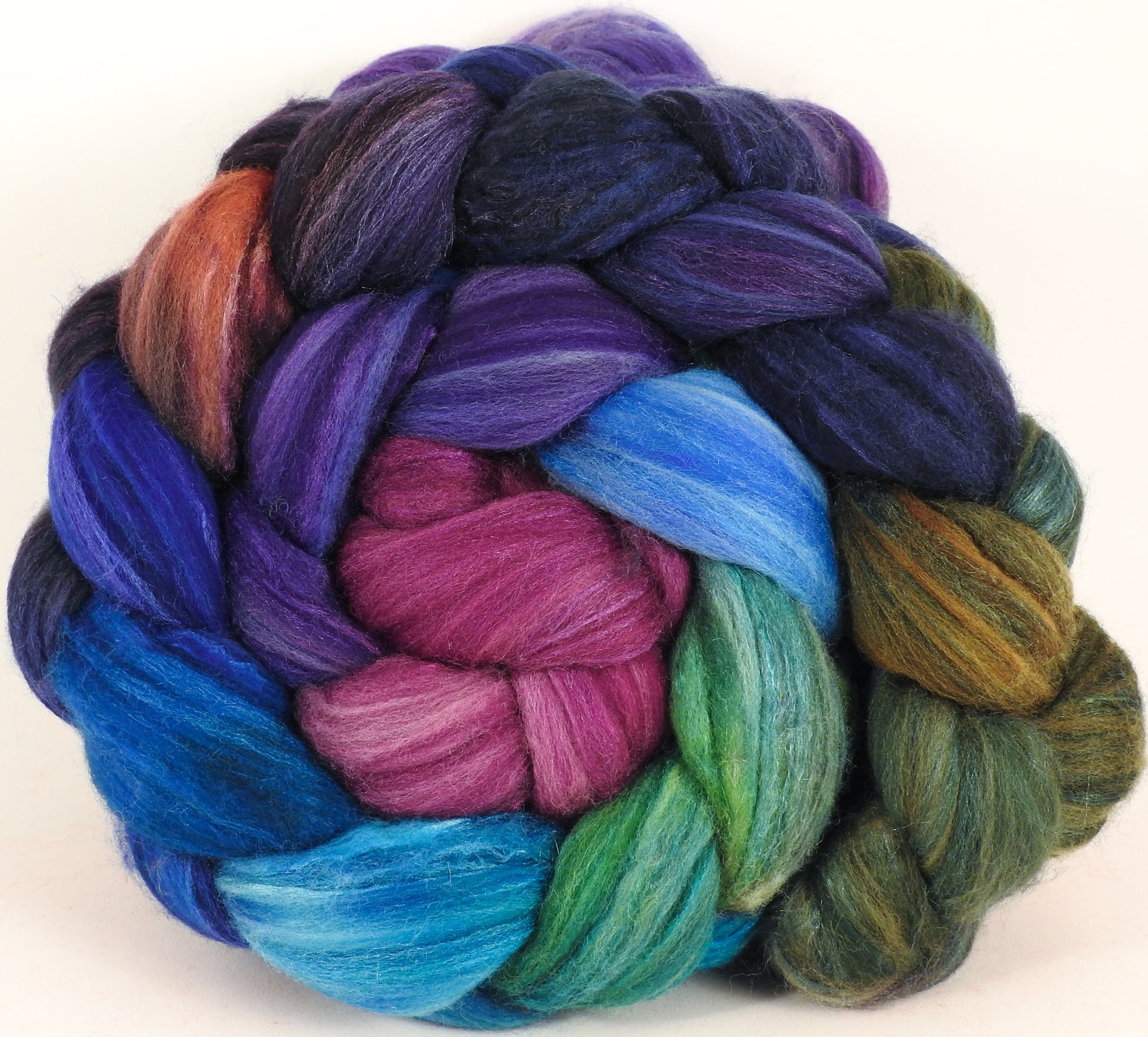 Batt in a Braid #35  - Royal Pain (5.4 oz.) - Sw Merino (18.5 mic) /Merino (18.5 mic) / Tussah Silk (40/40/20) - Inglenook Fibers