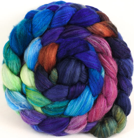 Batt in a Braid #5 - Royal Pain -(5.3 oz.) Merino/ Camel/ silk/ faux cashmere/ firestar (25/25/25/12/12) - Inglenook Fibers