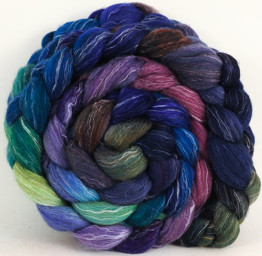 Batt in a Braid #38  -Royal Pain - (5.3 oz.) Shetland/ Falkland Merino / tussah silk/ flax (40/25/25/10) - Inglenook Fibers