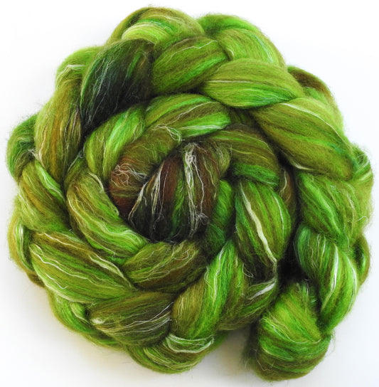 Batt in a Braid #32 -Ribbit -(5.8 oz)  Manx Loaghtan/ Wht Bfl / Tussah Silk/ Flax( 30/30/30/10)