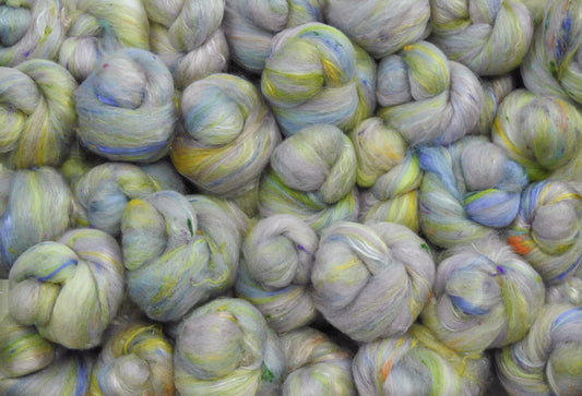 Quaker Ladies- Sparkle Sticklebatts- (4.2 oz) - 30% Corriedale X & Romney/Romeldale X Fleece; merino, polwarth, silk, bamboo, silk noil, ANGELINA