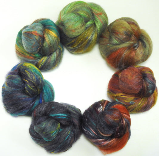 Aging Gracefully -NON- Sparkle Sticklebatts(4.2 oz)  -YAK,  Border Leicester/ CVM/ RamboX fleece; polwarth, merino, silk, bamboo, silk noil
