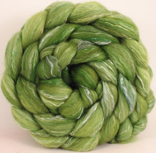 Batt in a Braid #17 - Turf -(5.2 oz.) Grey Corriedale/ Tussah silk/ Tencel (50/25/25) - Inglenook Fibers