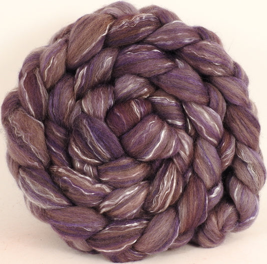 Batt in a Braid #17 - Squirrel -(5.1 oz.) Grey Corriedale/ Tussah silk/ Tencel (50/25/25) - Inglenook Fibers