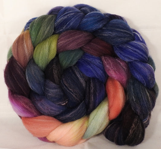 Hand dyed top for spinning -Fresh Fig- (5.1 oz.) Targhee/silk/ bamboo ( 80/10/10) - Inglenook Fibers