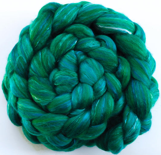 Shamrock (5.8 oz) - Batt in a Braid #31 - Polwarth/ Mulberry Silk / Baby Alpaca / Rainbow Firestar/ Tencel( 40/25/15/10/10)
