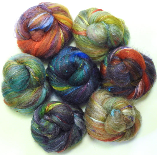 Aging Gracefully - Sparkle Sticklebatts(4.3 oz) -YAK,  Border Leicester/ CVM/ RamboX fleece; polwarth, merino, silk, bamboo, silk noil, ANGELINA