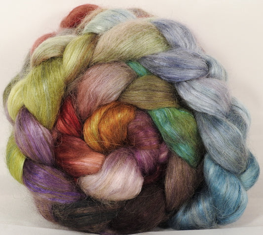 Hand-dyed wensleydale/ mulberry silk roving ( 65/35) -Pebble Mosaic- ( 5.1 oz.) - Inglenook Fibers