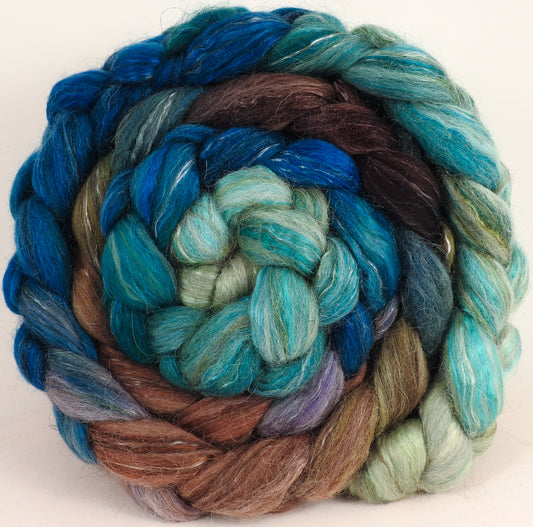 Batt in a Braid #31-Sea Turtle - Polwarth/ Mulberry Silk / Baby Alpaca / Rainbow Firestar/ Tencel( 40/25/15/10/10) - Inglenook Fibers