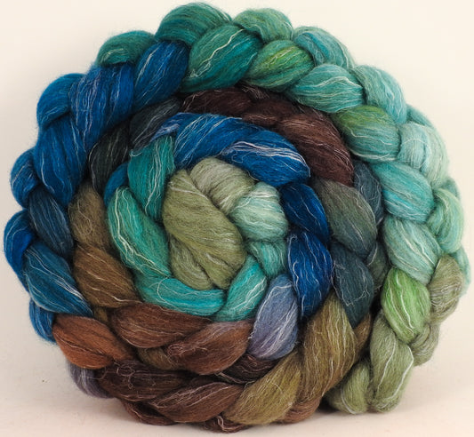 Batt in a Braid #38  -Sea Turtle - (5.3 oz.) Shetland/ Falkland Merino / tussah silk/ flax (40/25/25/10) - Inglenook Fibers