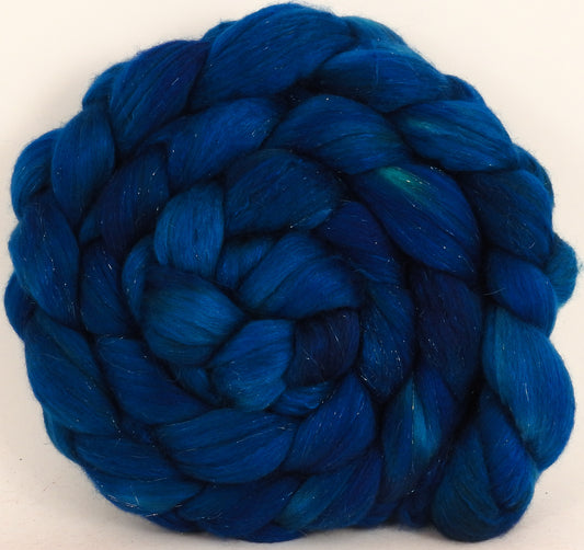 Batt in a Braid #48 - Cobalt -(5 oz.) Superfine Merino/ Mulberry silk/ Camel/ Gold Stellina (55/25/15/5) - Inglenook Fibers