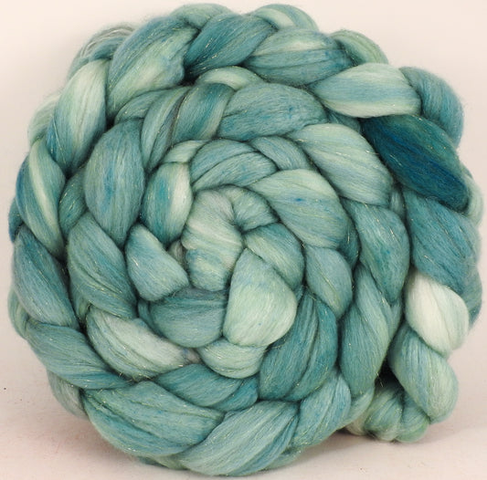 Batt in a Braid #48 - Spearmint -(4.8 oz.) Superfine Merino/ Mulberry silk/ Camel/ Gold Stellina (55/25/15/5) - Inglenook Fibers