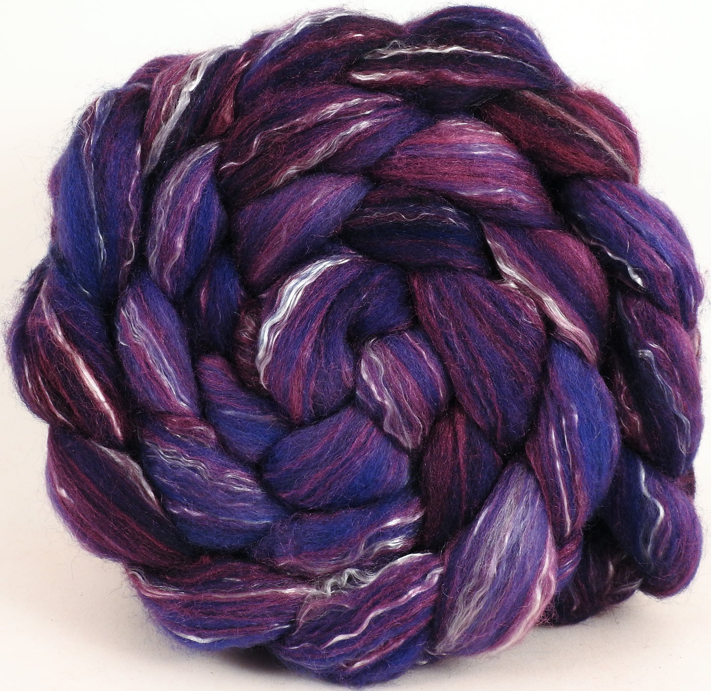 Batt in a Braid #17 - Damson Plum -(5 oz.) Grey Corriedale/ Tussah silk/ Tencel (50/25/25) - Inglenook Fibers