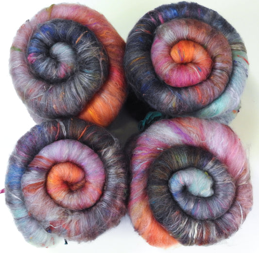 Demoiselles Coiffées-Non-Sparkle Roly-Poly Batts - (3.9 oz)- 30% Corriedale X & Border Leicester/CVM/Rambo fleeces;  polwarth, merino, silk, bamboo, silk noil