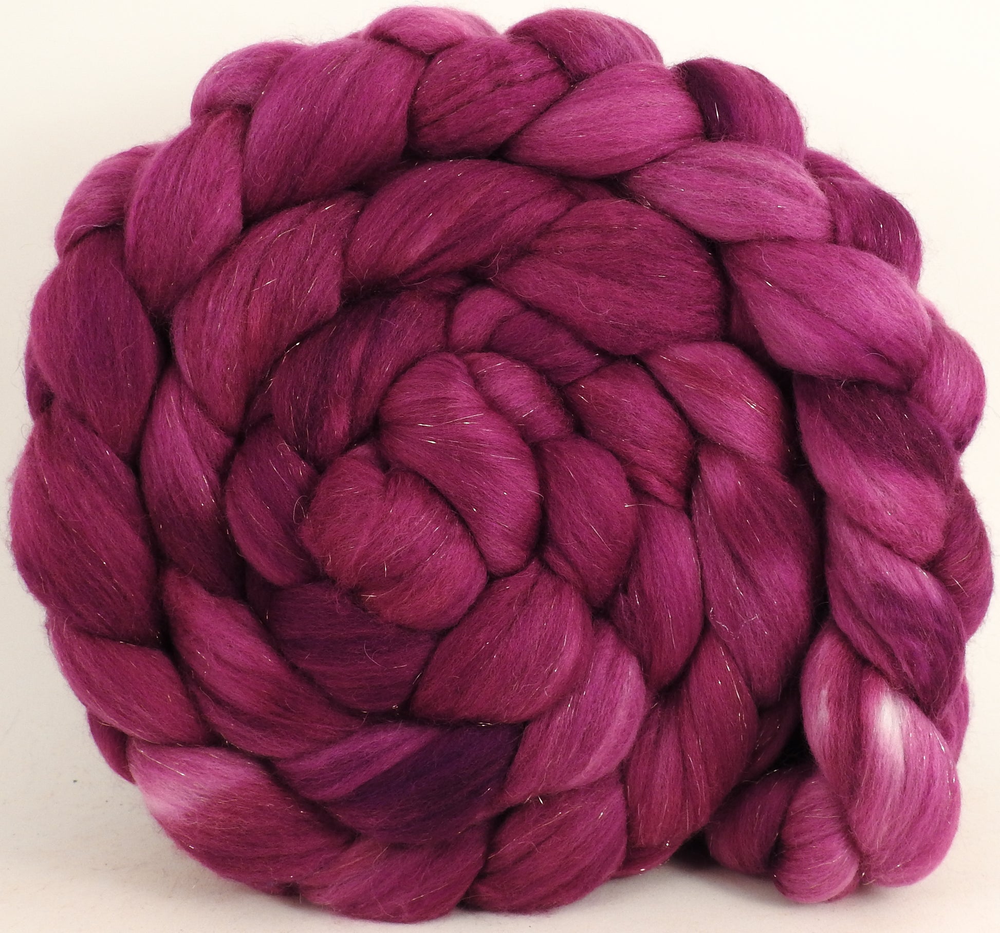 Batt in a Braid #48 - Redbud -(5.2 oz.) Superfine Merino/ Mulberry silk/ Camel/ Gold Stellina (55/25/15/5) - Inglenook Fibers