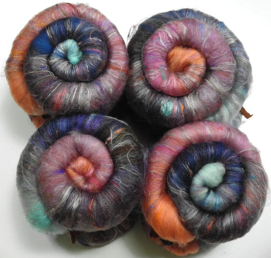 Demoiselles Coiffées- Sparkle Roly-Poly Batts - (4 oz)- 30% Corriedale X & Border Leicester/CVM/Rambo fleeces;  polwarth, merino, silk, bamboo, silk noil, angelina
