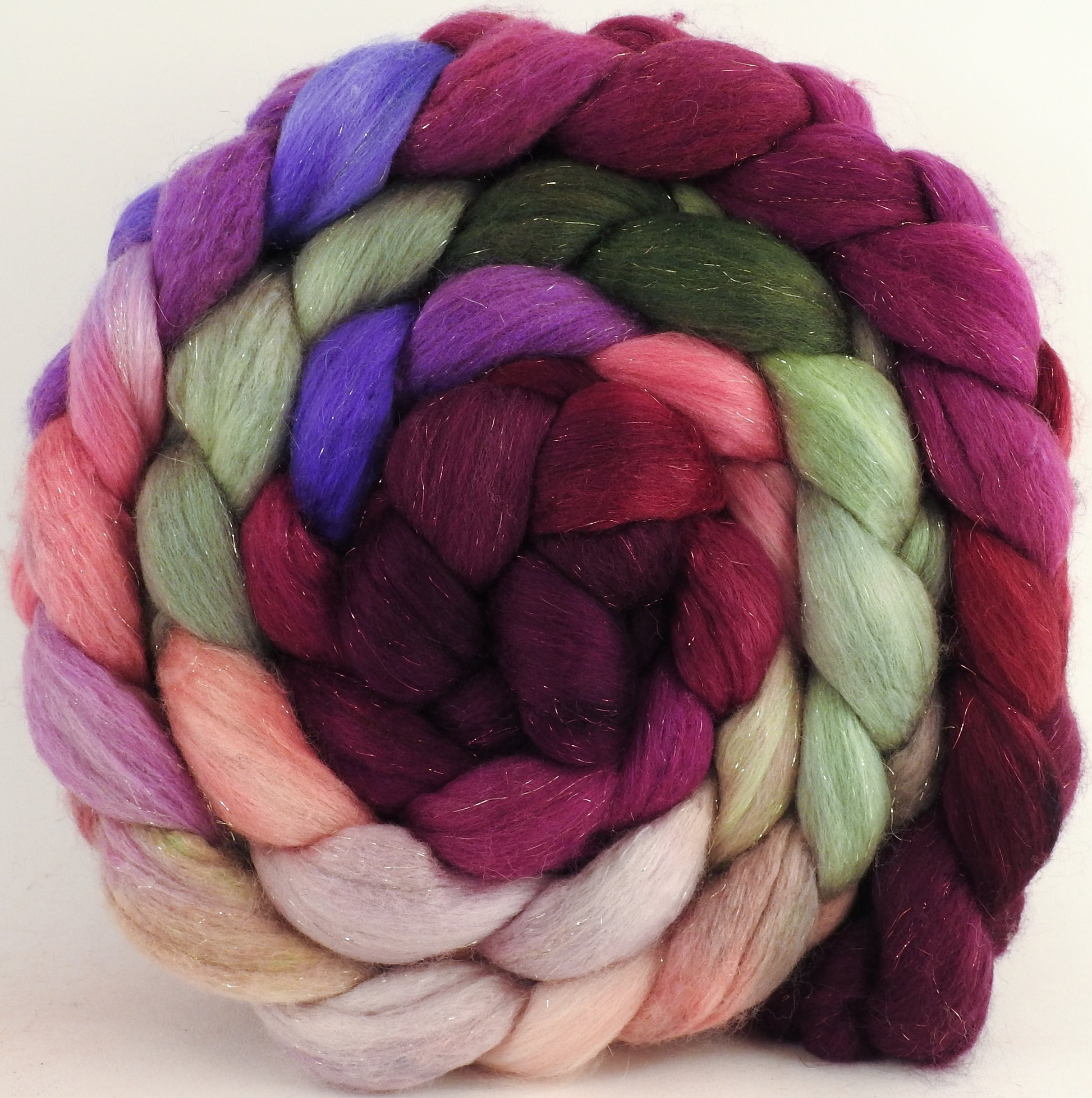 Batt in a Braid #48 - Sweetheart Roses - Superfine Merino/ Mulberry silk/ Camel/ Gold Stellina (55/25/15/5) - Inglenook Fibers