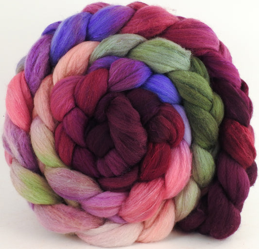 Hand dyed top for spinning -Sweetheart Roses- (5.4 oz.) Organic polwarth /Tussah silk (80/20) - Inglenook Fibers