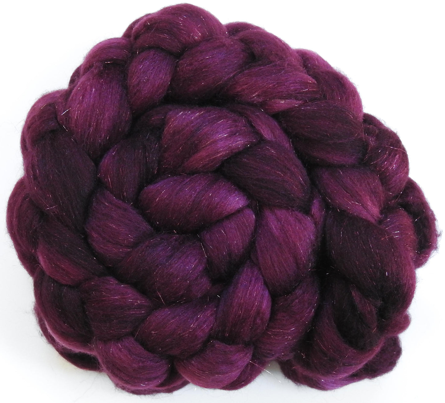 Black Cherry-(5 oz) Batt in a Braid #53- YAK/ Tussah silk/ Superfine Merino/Gold Stellina(30/30/30/10)