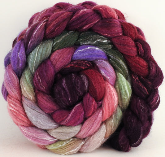Batt in a Braid #17 - Sweetheart Roses -(5 oz.) Grey Corriedale/ Tussah silk/ Tencel (50/25/25) - Inglenook Fibers