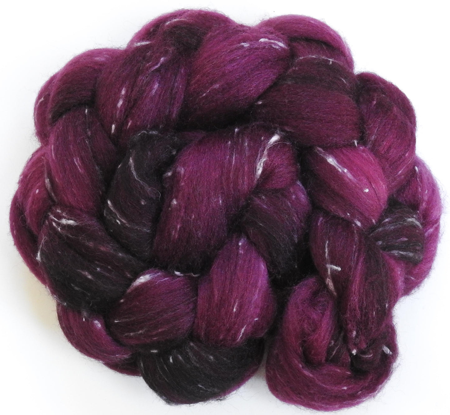 Black Cherry - Batt in a Braid #42 -(4.5 oz) Polwarth/ Tweed Blend / Peduncle&Tussah Silk( 50/25/25)