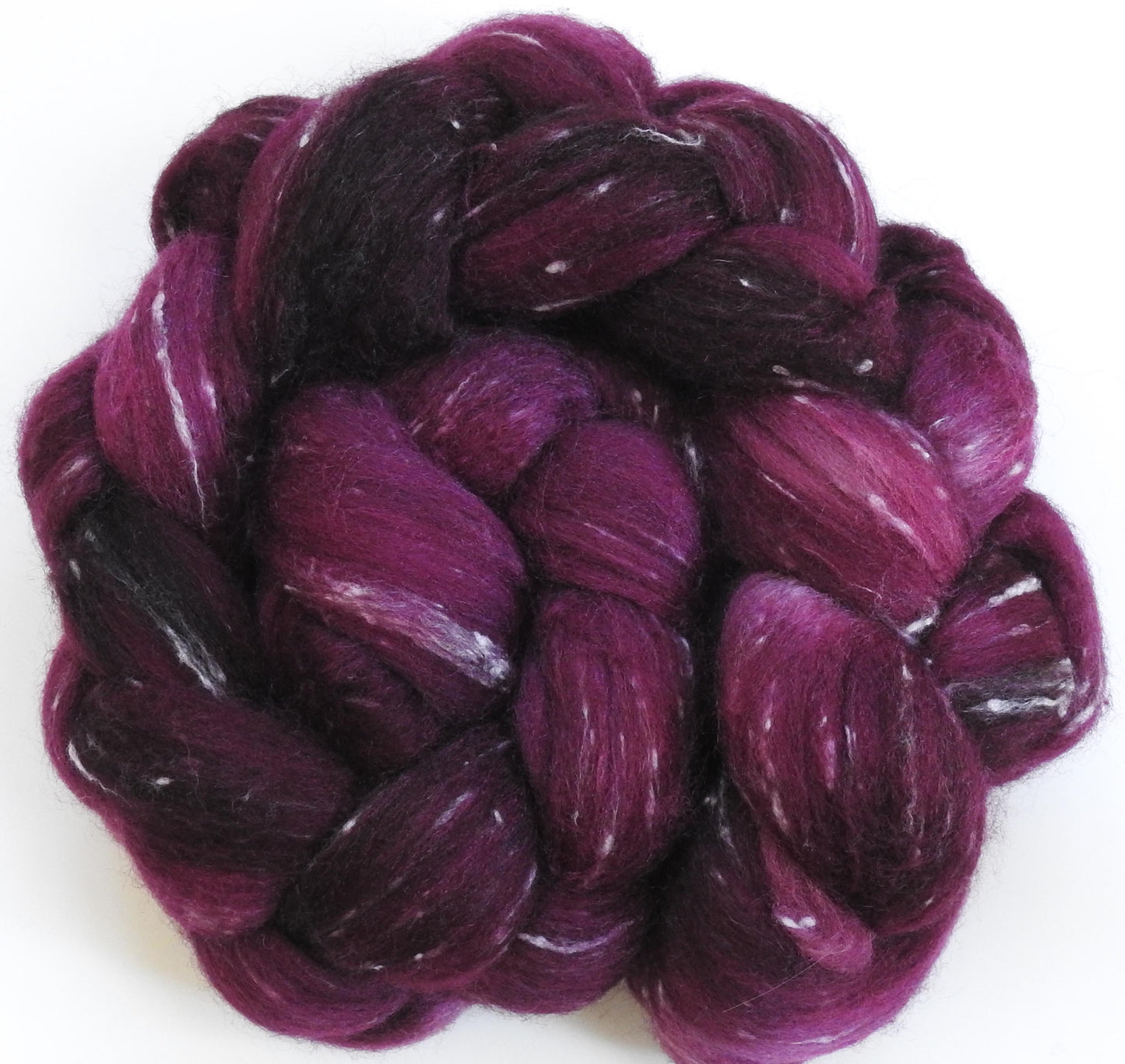 Black Cherry - Batt in a Braid #42 -(4.5 oz) Polwarth/ Tweed Blend / Peduncle&Tussah Silk( 50/25/25)