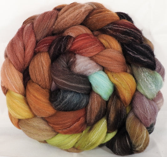 Hand dyed top for spinning -Bronze Oak- (5.1 oz.) Targhee/silk/ bamboo ( 80/10/10) - Inglenook Fibers