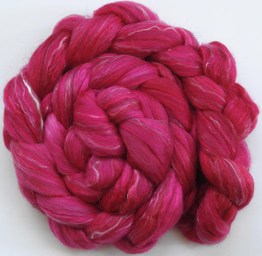 Impatient (5.5 oz) - Batt in a Braid #31 - Polwarth/ Mulberry Silk / Baby Alpaca / Rainbow Firestar/ Tencel( 40/25/15/10/10)