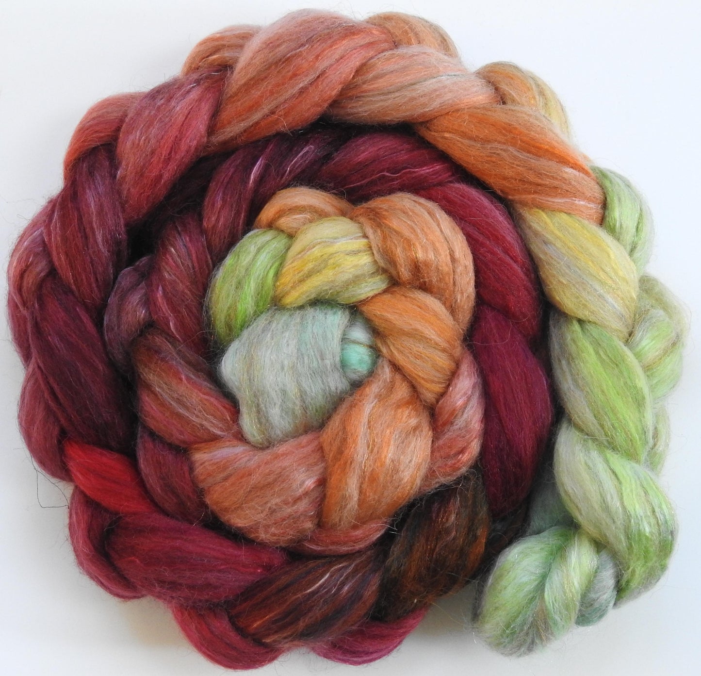 Icelandic Poppies - Batt in a Braid #31 - Polwarth/ Mulberry Silk / Baby Alpaca / Rainbow Firestar/ Tencel( 40/25/15/10/10)