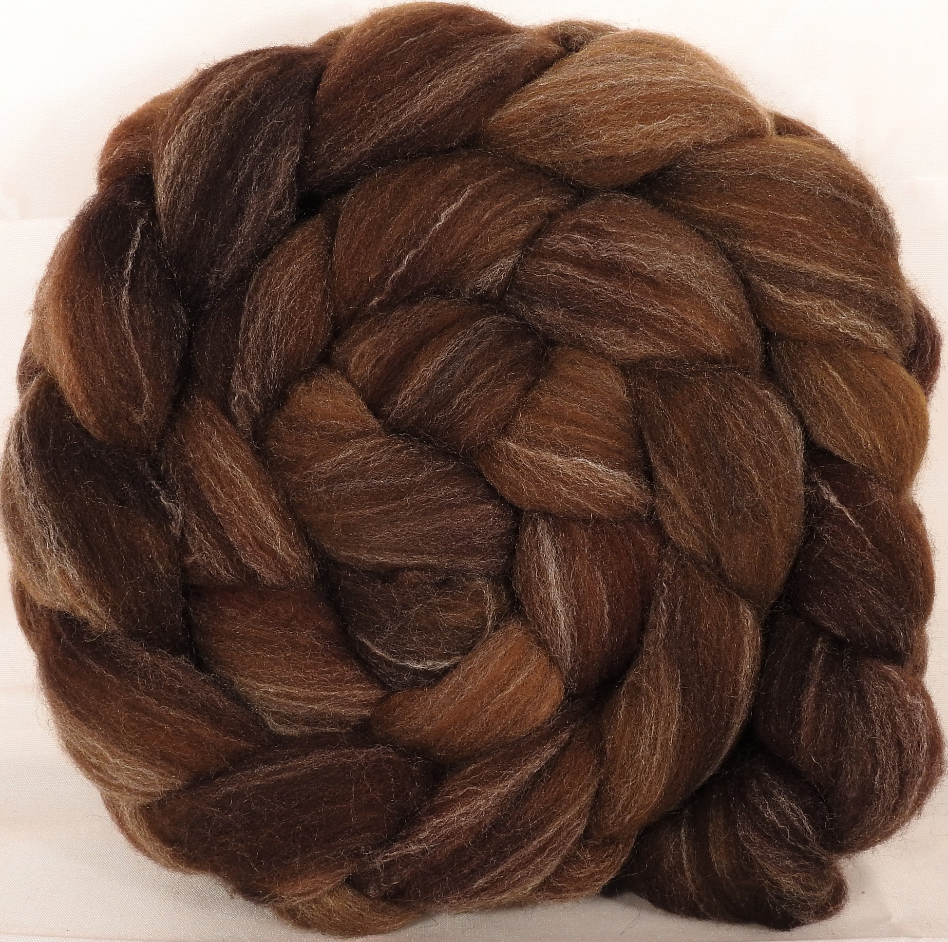 Hand dyed top for spinning -Acorn- (5.2 oz.) Targhee/silk/ bamboo ( 80/10/10) - Inglenook Fibers