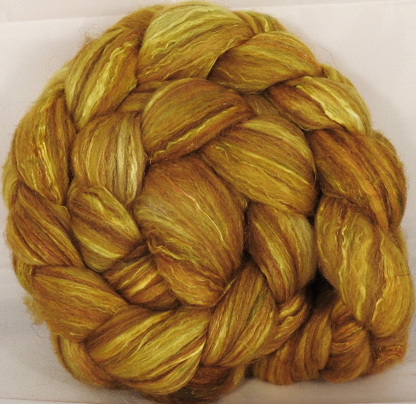 Batt in a Braid #7 -Sunflower-(5.4 oz.)Polwarth/ Manx / Mulberry silk/ Firestar (30/30/30/10) - Inglenook Fibers